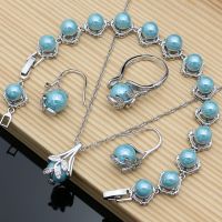 Bride Pearl Silver 925 Jewelry Sets Wedding Charm Topaz Birthstone Beads Bracelet Open Ring Necklaces Earrings Fashion Love Gift