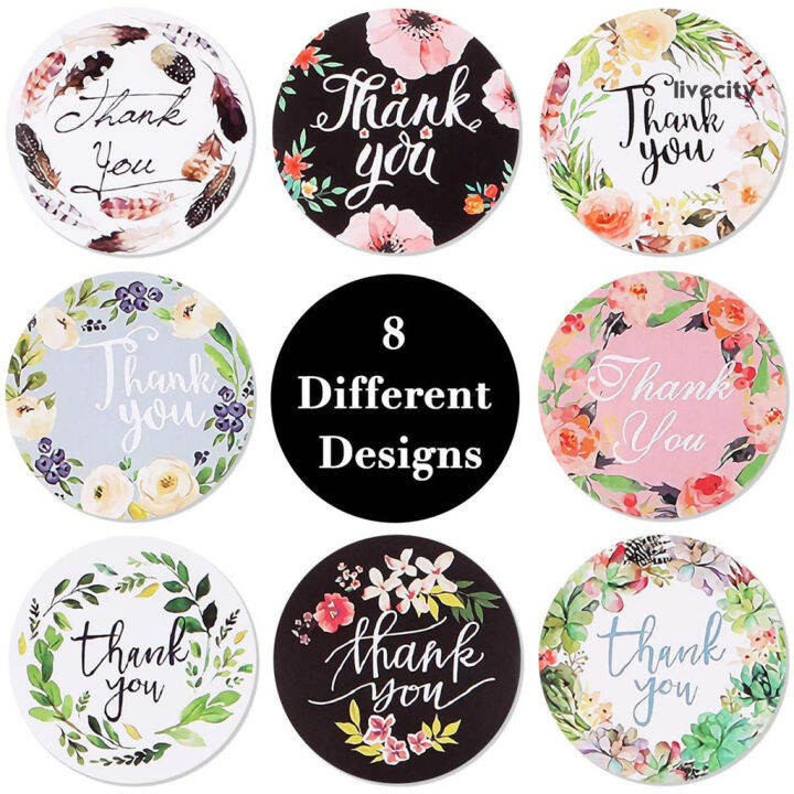 livecity-500pcs-floral-pattern-thank-you-stickers-roll-gift-wraps-wedding-card-decals