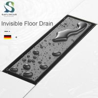 Matte Black Long Floor Drains 20/30/60/100 cm Invisible Bathroom Floor Drain Square Shower Deodorant Stainless Steel Drain Traps Drains