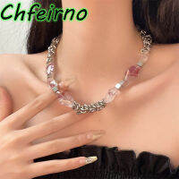 Chfeirno สร้อยคอคริสตัลแบบหลายสีสำหรับผู้หญิงสร้อยคอแบบโชกเกอร์ติดไหปลาร้าที่มีอารมณ์ในฤดูร้อน