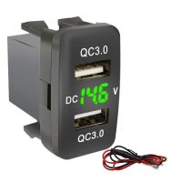 Car Dual USB3.0 Fast Charge with Display Voltmeter Black Voltage Car Charger for Toyota