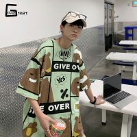 LIVE GREAT เสื้อยืดแขนสั้นสำหรับผู้ชาย,เสื้อคู่พิมพ์ลายแฟชั่นแนวเกาหลีลำลองทรงหลวม