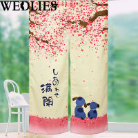 [COD]59X34 Japanese Noren Doorway Curtain Romantic Blossom Cherry Sakura Dog