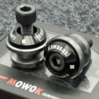 Renzo MOWOK CNC 2pcs สปูน ยกล้อหลัง ยกรถ LOGO KAWASAKI 8mm swingarm spool Aluminium