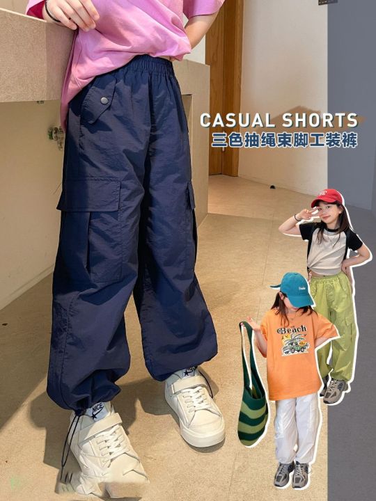 Cargo Pants for Girls Summer New Fashion Korean Style Cargo Pants Middle  and Large Children Loose Casual Trousers