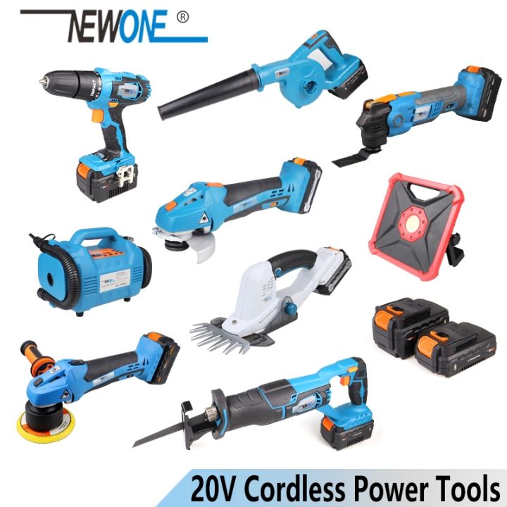 newone-20v-cordless-power-tools-angle-grinder-reciprocting-saw-drill-orbital-polisher-oscillating-tool-air-compresser-battery