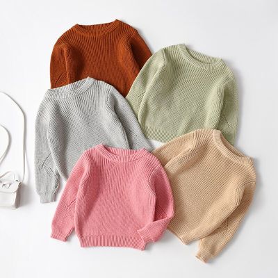 Kids Baby Boys Girls Long Sleeve Pure Color Sweaters Autumn Winter Baby Boy Girl Knit Childrens Sweaters