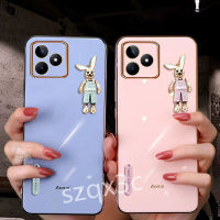 เคสโทรศัพท์แฟชั่นสำหรับ Realme C53 C55 NFC 4G 11 Pro + Pro 5G GT NEO5 SE 2023ใหม่เคสโทรศัพท์ชุบเคลือบพลอยเทียมกรอบด้านหลังการ์ตูนกระต่ายน่ารักป้องกันเลนส์กล้อง