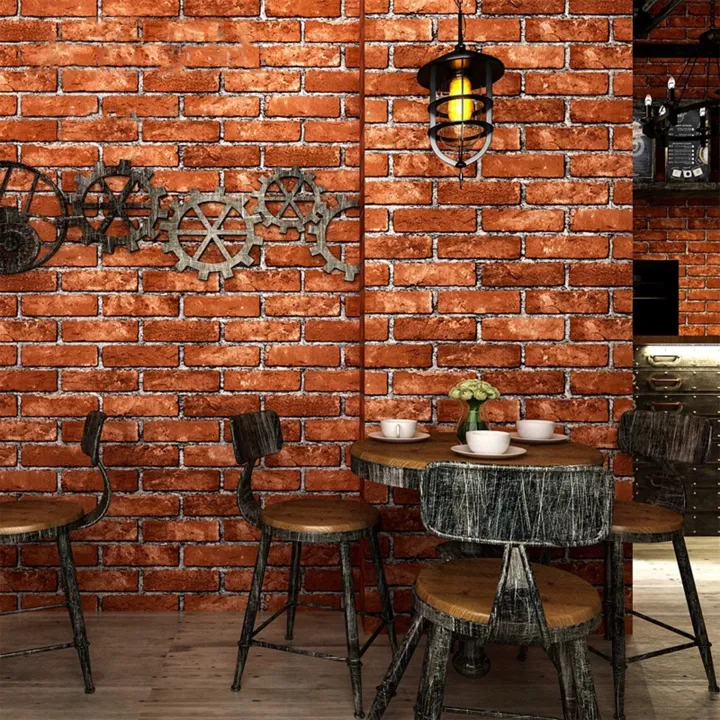 PVCwallpaper 10meterx45cm Retro and nostalgic 3D brick brick brick wallpaper  cafe bar restaurant culture stone red brick wallpaper | Lazada PH