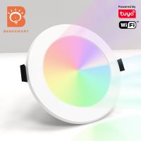 Benexmart Tuya Wifi Art ไฟดาวน์ไลท์ LED RGBCW โคมไฟทรงกลมติดเพดานสปอตไลท์หรี่ได้7W 10W 14W Alexa Google Home