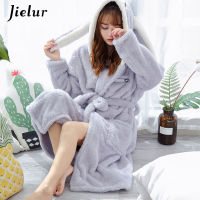 Jielur Coral Velvet Bathrobe Women Cartoon Cute Warm Hooded Robe Rabbit Flannel Kimono Bath Robe Dressing Gowns Sleepwear