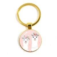 【YF】♂☌▥  2022 Fashion Lama Alpaca Picture Keychain Sheep Glass Couple