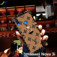 JieFieกรณีหรูหราLVพิมพ์กรณีโทรศัพท์สำหรับHuawei Nova 3iหนังย้อนยุคแฟชั่นสแควร์โครเมี่ยมRivetปกโทรศัพท์