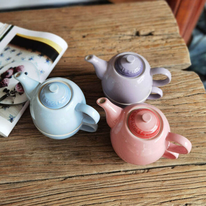 French Le Creuset Cool Color Enamel Stoneware Porcelain One Person Tea