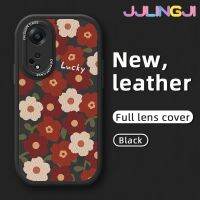 Jjlingji เคสสำหรับ OPPO A98 5G A1 5G F23 5G เคสแฟชั่นลายดอกไม้สีเขียวเคสใส่โทรศัพท์หนังดีไซน์ใหม่ซิลิโคนนิ่มเคสมือถือกันกระแทกป้องกันการตกพร้อมเคสป้องกันกล้องครอบเต็มรูปแบบ