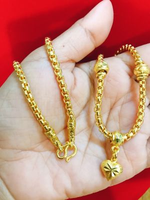 apata jewelry สร้อยคอลายเต๋ากลมคั่นโอ่งจี้หัวใจ 1บาท ยาว18นิ้ว สร้อยชุบทองแท้24k ทองไมครอนไม่ลอกไม่ดำไม่แพ้ไม่คัน บล็อคเดียวกับเยาวราช