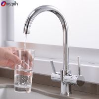 Onyzpily Brass Kitchen Sink Faucet Pure Water Taps Hot Cold Mixer Drinking Water With Filter Deck Mounted Crane Dual Handle