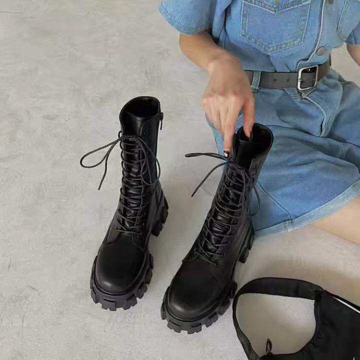 cvvx6988รองเท้าบูทอัศวินรองเท้าบูททหาร-dr-martens-รองเท้าบูทผู้หญิง2021ฤดูใบไม้ผลิและฤดูใบไม้ร่วง-ins-อเนกประสงค์หนาด้านล่างซิปกลางหลอดรองเท้าน้ำ