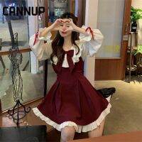 CANNUP ชุดสีแดง ชุดคริสต์มาส แขนยาว กระโปรงสั้น Dresses LS22112408