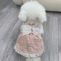 Plaid Bow Skirt Dog Clothes Kawaii Lacework Traction Buckle Dress Small Dogs Clothing Cat Korean Fashion Cute Girl Pet Products Dresses