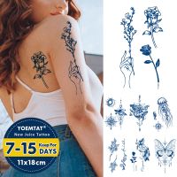 【YF】 Semi-Permanent Waterproof Temporary Tattoo Sticker Line Flower Text Genipin Herbal Leaves Juice Lasting Ink Fake Shoulder Tatoo