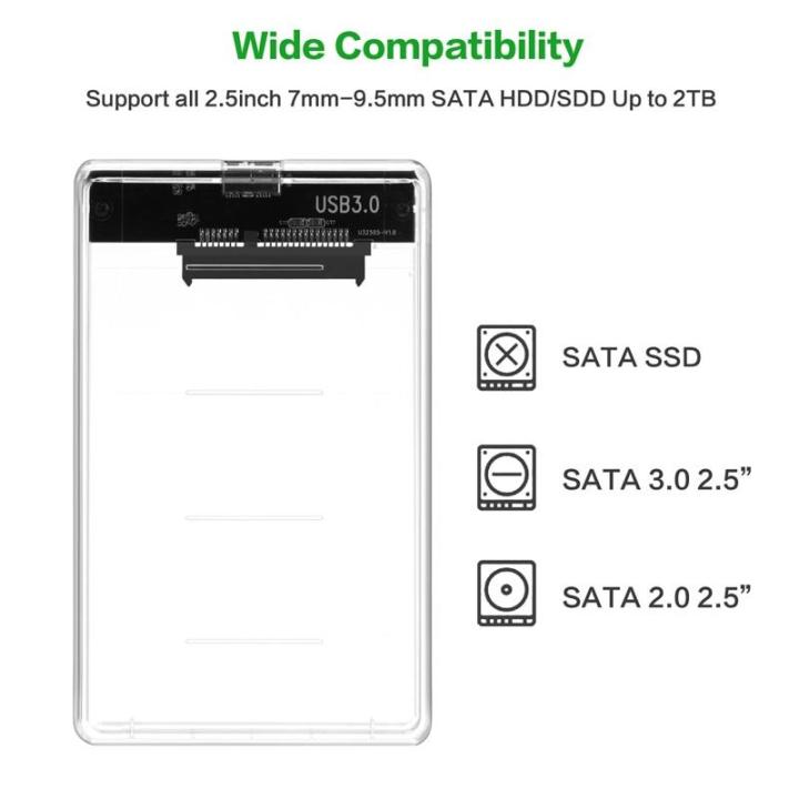 2-5-usb-3-0-sata-hdกล่องhddฮาร์ดดิสก์ไดรฟ์ภายนอกhdd-enclosureกรณีใสเครื่องมือฟรี5g-bpsสนับสนุน2ไตรโลไบต์uaspโปรโตคอล