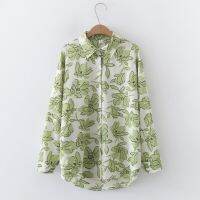 European and American style womens new flower print loose lapel long-sleeved fashion shirt