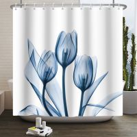 Elegant Tulip Shower Curtain Flower Polyester Waterproof Fabric Floral Decorative Bathroom Shower Curtain With Hooks 180x180cm