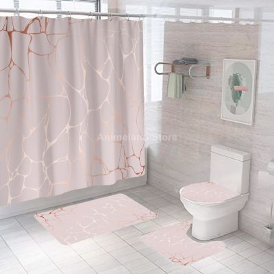 Pink Crack Shower Curtains Fashion Bathroom Curtain Bath Sets Toilet Cover Mat Non-Slip Washroom Rug Set Modern 180x180cm Hot