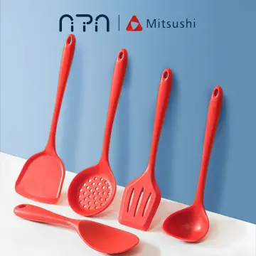 Nipiin 5PCS/SET Silicone Kitchen Utensils Non-Stick Rubber Spatula/Rice  Spoon/Soup Spoon Handle Heat Resistant Food Grade