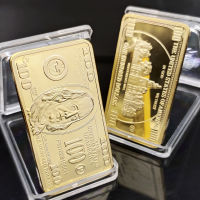 aiqiu USA 100 Dollar Bullion 24K Gold Bar เหรียญโลหะอเมริกัน Golden bars USD กับ GIF