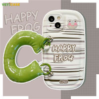 Cool Happy Frog Full Cover เลนส์เคสโทรศัพท์พร้อมสายรัดข้อมือสำหรับ Apple iPhone 14 13 12 11 X XS Pro Max Plus XR Soft ซิลิโคน Anti-Drop ป้องกันฝาหลังโทรศัพท์มือถือกรณีสีเขียวสีขาว