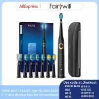 Fairywill แปรงจับเวลาแบบชาร์จไฟได้สำหรับแปรงสีฟันไฟฟ้าพลังคลื่นเสียง FW-508 5โหมดชาร์จเร็วหัวแปรงแปรงฟัน8หัวสำหรับ S