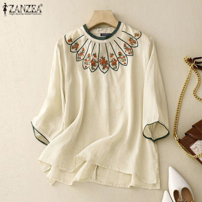 (สินค้ามาใหม่)(จัดส่งฟรี)Fancystyle ZANZEA เสื้อสวมหัวผ่าข้างหลวมวินเทจของผู้หญิงตั้งเสื้อแขนสั้นมีปกเสื้อสตรีปักลายลายดอกไม้ #2