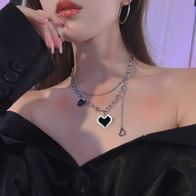 Black Love Jewelry For Females Mosaic Pixel Pendant Necklace Black Love Pendant Necklace Small Design Sense Necklace For Females Pixel Art Pendant Jewelry