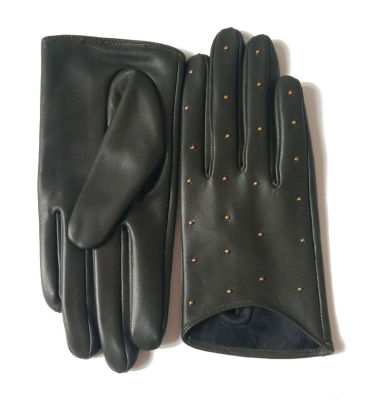 2021 Half Palm Glove Studs Pins Rivets Driving Fashion Genuine Real Goat Leather Gloves Women Fashion Mittens Real Leather G594