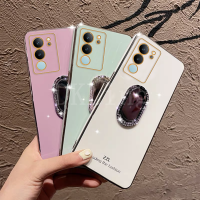 ใหม่ปลอกอ่อนวิโว V29 5G เคลือบอิเล็กโตรไฟฟ้าปกป้องเลนส์อย่างหรูหราเคสโทรศัพท์ V29วีโว่ฝาหลัง VIVOV29 5G พร้อมที่วางลวดดัดฟันเพชรระยิบระยับ