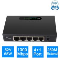 TEROW 5-Port 10M/100M/1000M POE Gigabit Switch 52V 1.25A Ethernet Network VLAN With External Power for Wireless AP/IP Camera