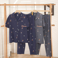 Spot MenS Spring And Summer Short -Sleeved Pajamas Set Loose, Breathable, Thin, Home Clothing Set, You Can Wear Cotton