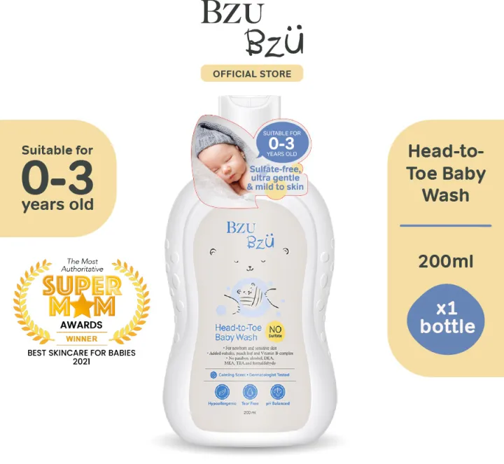 BzuBzu Head to Toe Baby Wash and Shampoo, 200ml x 1 | Designed for Newborn & Sensitive Skin