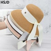 Female Elegant Silk Ribbon Big Bow Straw Hats Ladies Summer Travel Beach Hat Large Brim Sun Visor Caps Holiday Audrey Hepburn