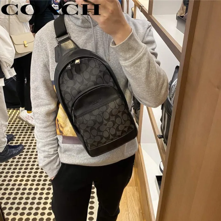 Coach crossbody bag men casual chest bag large capacity classic C pattern  back breathable mesh in stock | Lazada PH