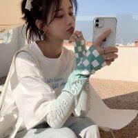 [COD] green checkerboard ins net red summer loose ice silk sleeve female driving anti-ultraviolet