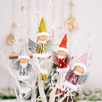Sequined Wings Angel Girl Pendant Christmas Tree Decorations Plush Dolls New Year 2022 Xmas Gifts Navidad Christmas Ornaments