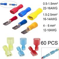 60Pcs Spade Terminal Female Male Connector Lug Wire Terminal Butt Splice Terminals for Wire Crimp Connector Assortment