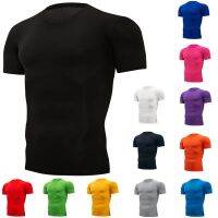 Quick Dry Running Mens Compression T-shirt Breathable Football Suit Fitness Tight Sportswear Riding Short Sleeve Shirt Workout