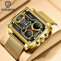 NianMiao 1pc Top Brand Luxury Men Watch FOXBOX Fashion Square Watch Men Casual Sports Waterproof Double Display Watch Chronograph Clock