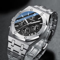 Chronograph Men Watches Stainless Steel Silver Waterproof Watch for Male Multi Function Calendar Brand CHENXI Business Clock