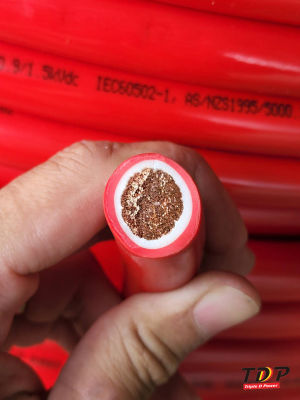 สาไฟแบตเตอรี่ สายไฟเชื่อม 95 sq.mm.  สีแดง ทองแดงเต็ม (ยาว 5เมตร ราคา 3250 บาท)