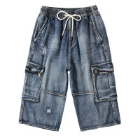 20212021 Summer New Men Jeans Cargo Shorts Fashion Casual Elasticated Waist Stretch Big Pocket Cropped Jean Male Brand